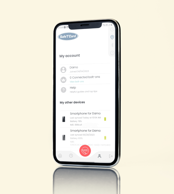 SafeTCard Personal Safety App Interface